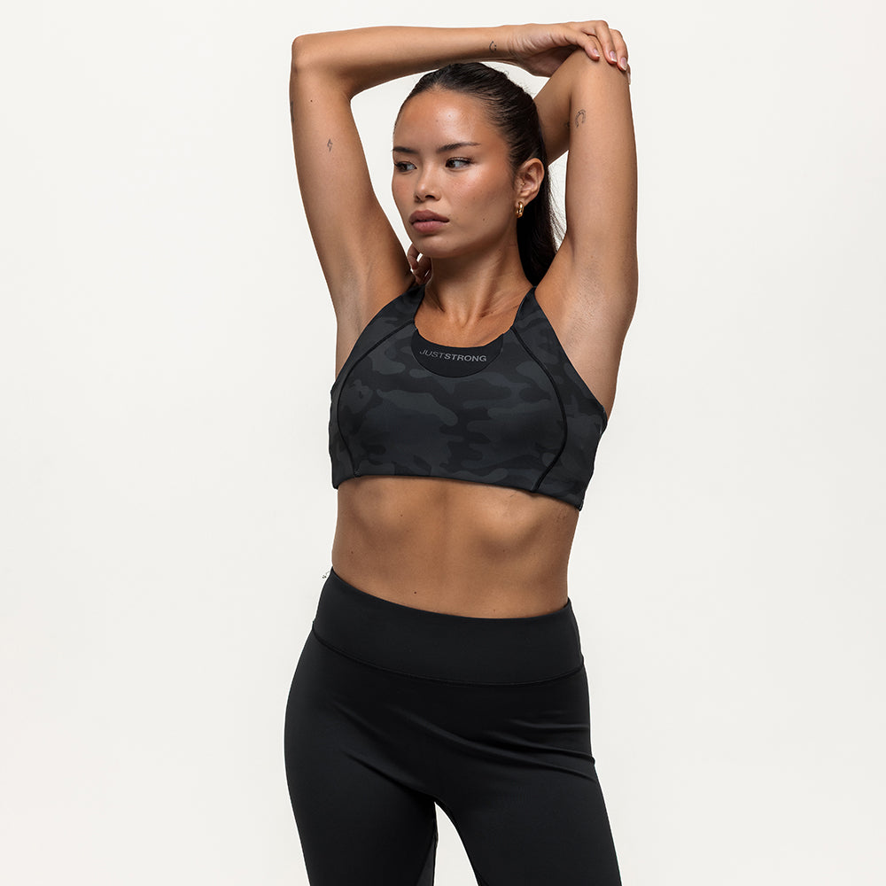 Vertex Camo Multi Strap Sports Bra - Black Onyx