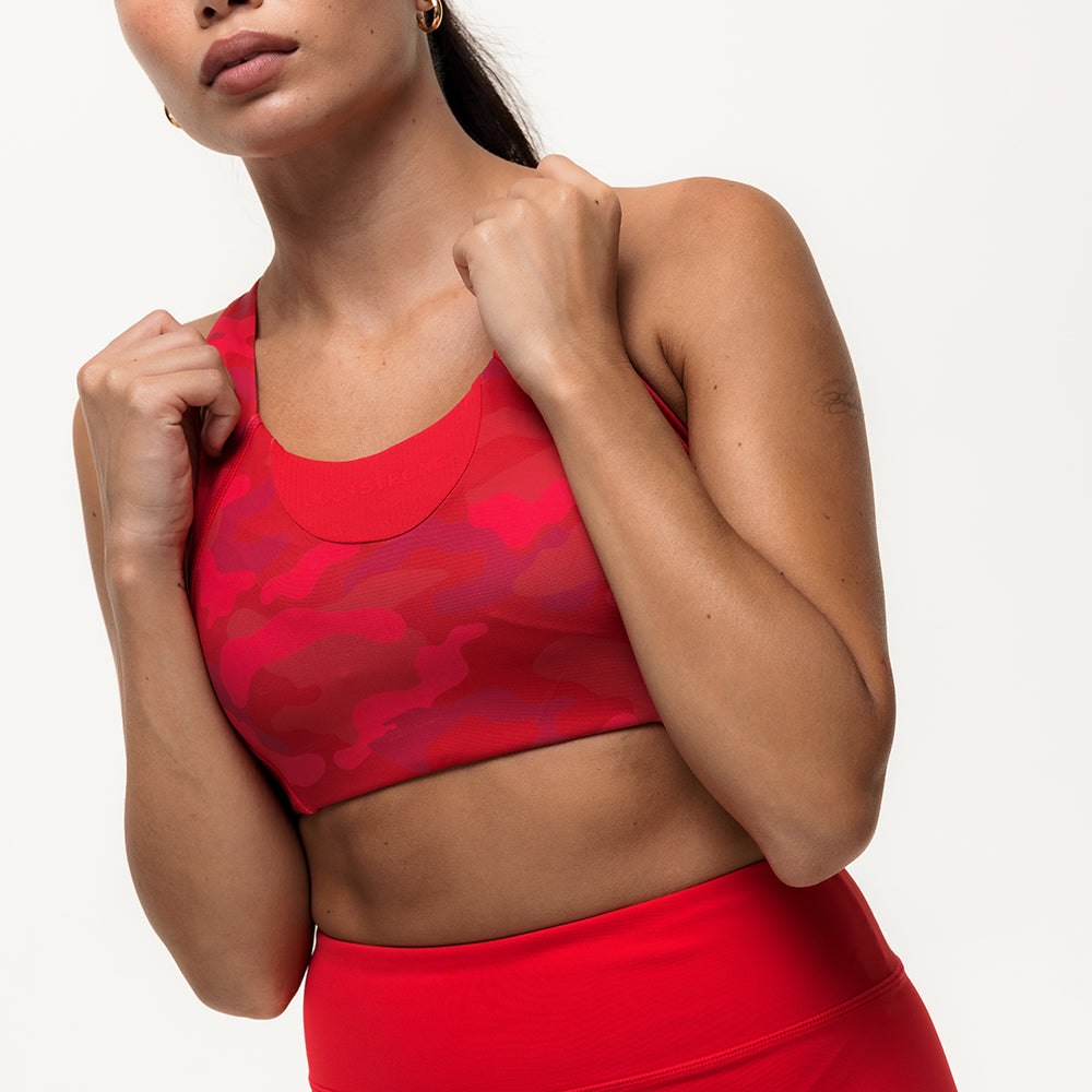 Vertex Camo Multi Strap Sports Bra - Ruby Red